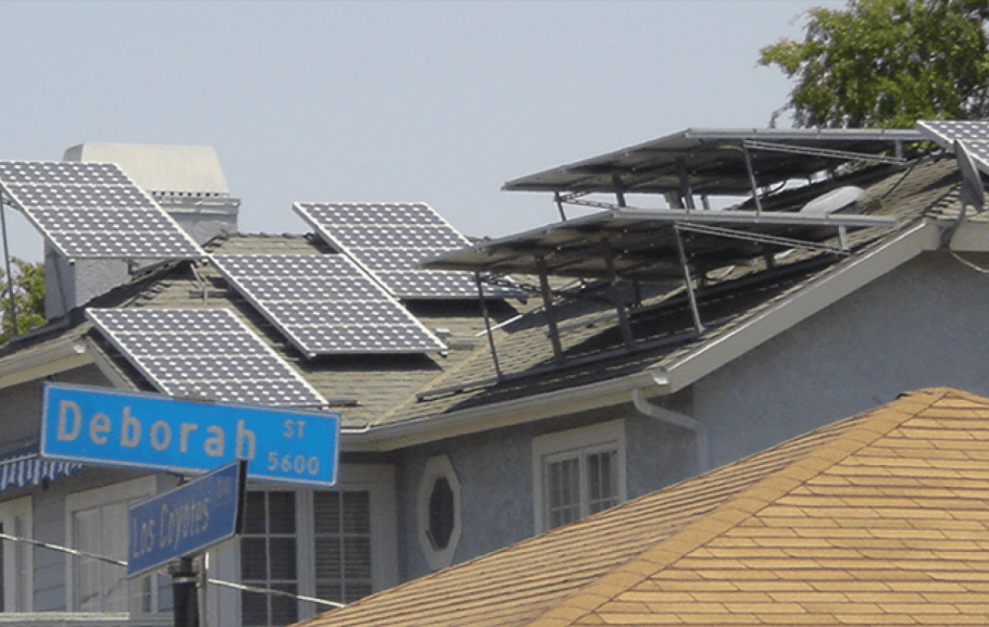 Poor solar installation with damaged panels